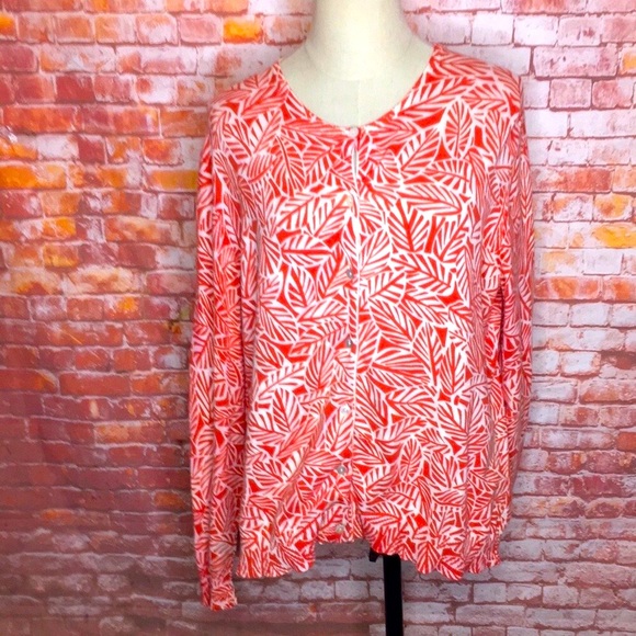 Eddie Bauer Sweaters - Eddie Bauer Orange and White Button Down  Cardigan Sweater